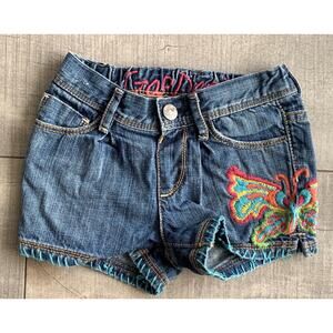 Girls GAP Denim Butterfly Embroidered Jean Shorts Sz 4 Adjustable Waist Vintage